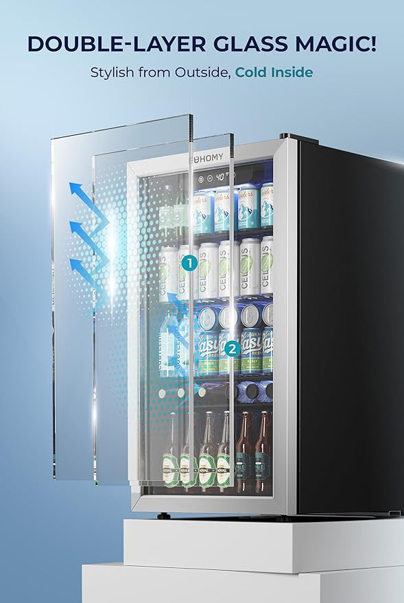 EUHOMY Beverage Refrigerator and Cooler, 128 Can Mini fridge with Glass Door