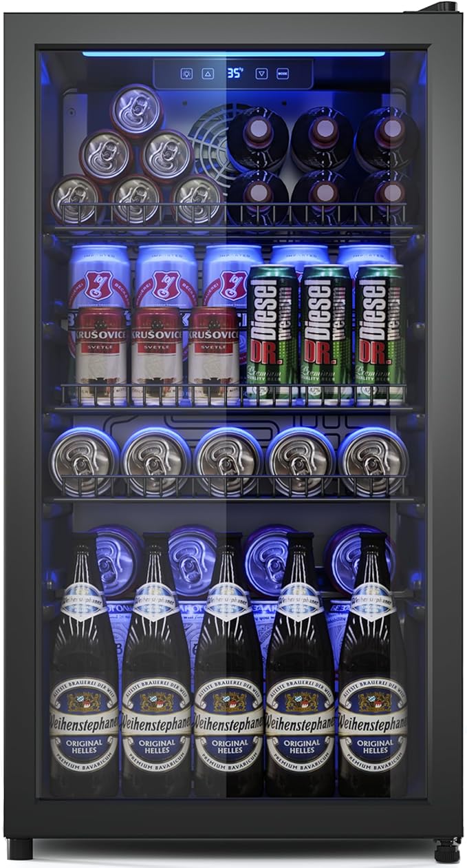 Tehanld Beverage Fridge, 130 Can Mini Fridge With Glass Door