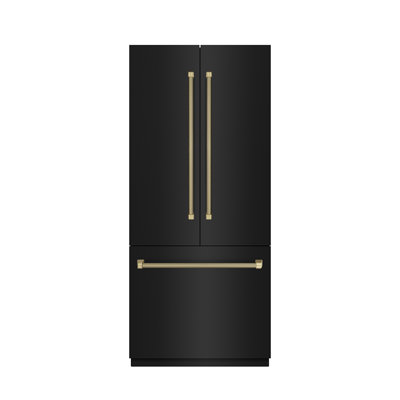 ZLINE Autograph 36 in. 19.6 cu. ft. French Door Built-In Bottom Freezer Refrigerator with Water Dispenser and Ice Maker in Black Stainless Steel with | Fridge.com